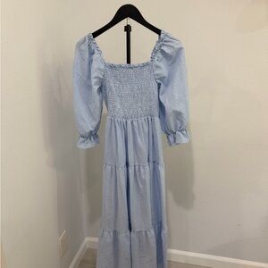Light Blue Smocked Maxi Dress with Puff Sleeves